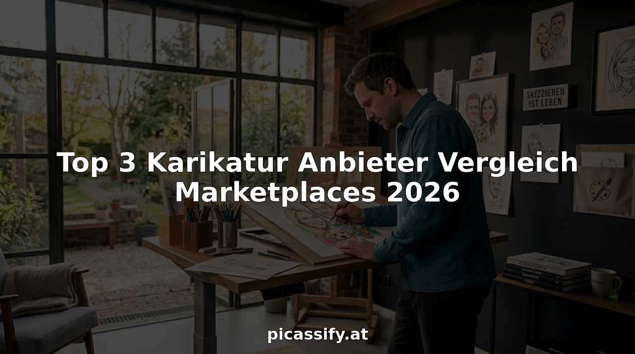 Ein Künstler sitzt in seinem Atelier und zeichnet eine Karikatur.