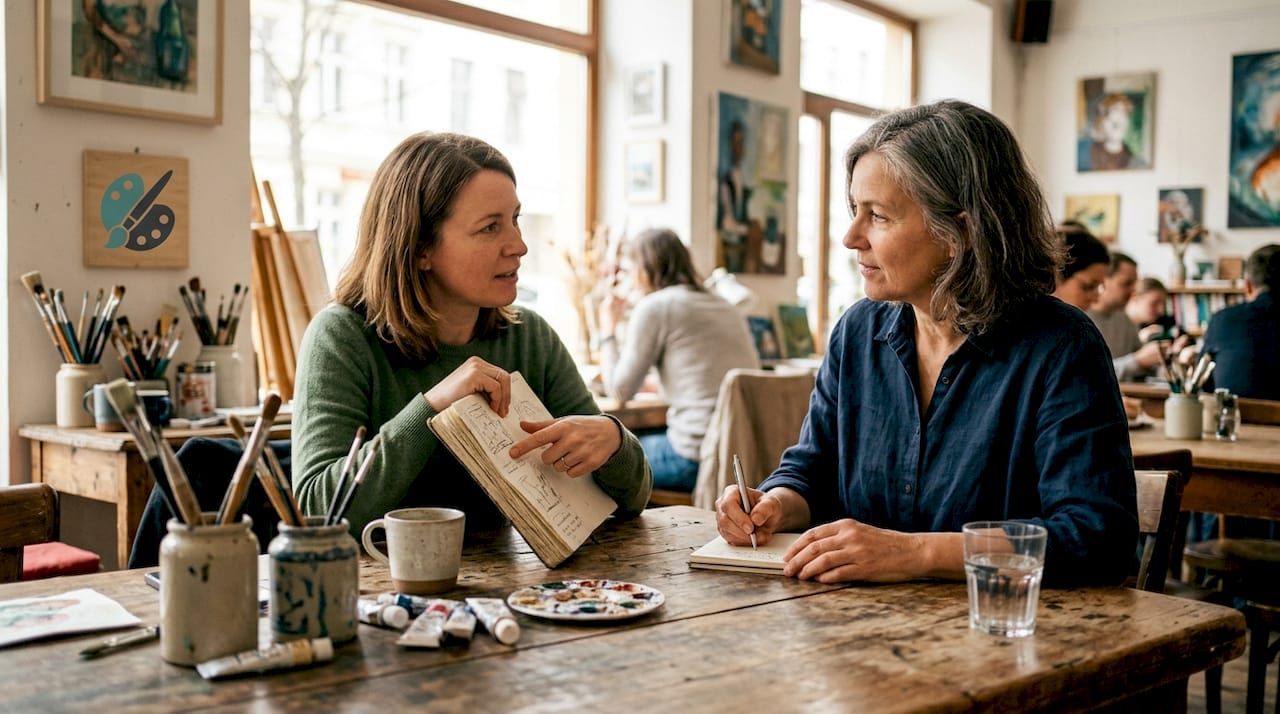 Künstler und Auftraggeber besprechen gemeinsam das geplante Kunstwerk.
