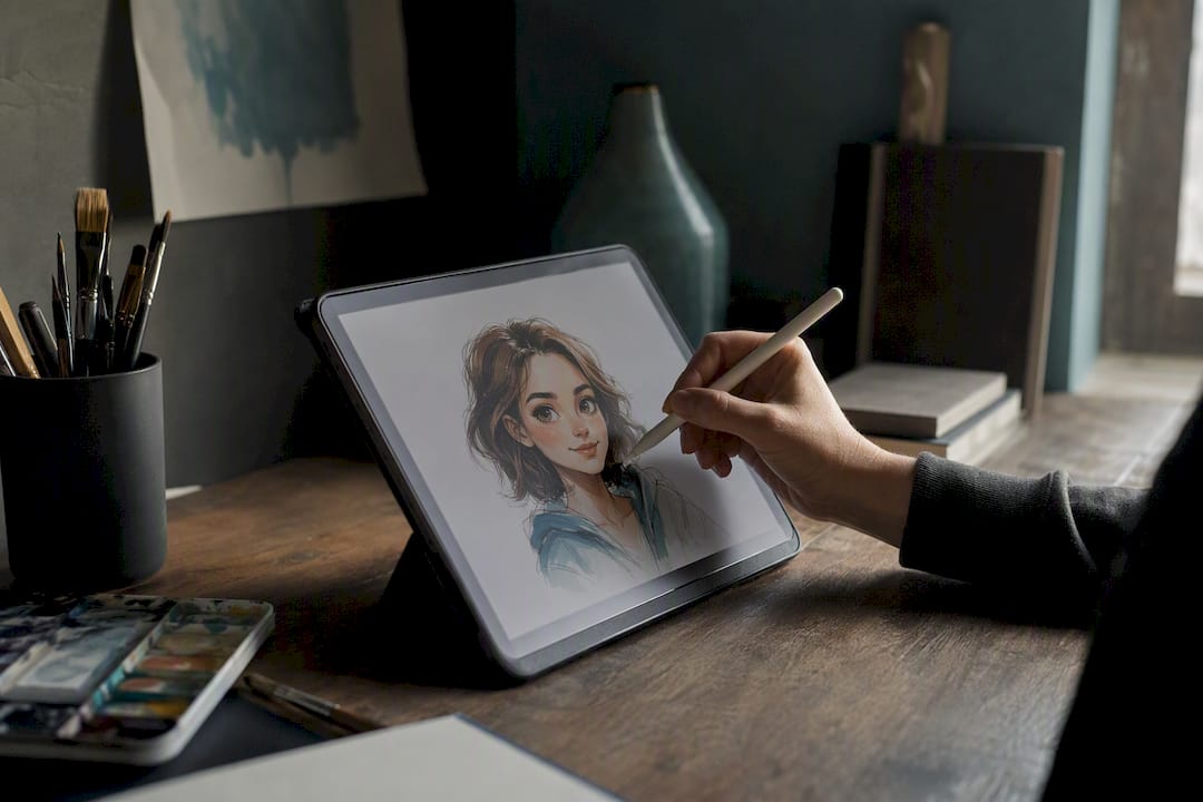 Künstler zeichnet digitale Avatar-Karikatur von Hand