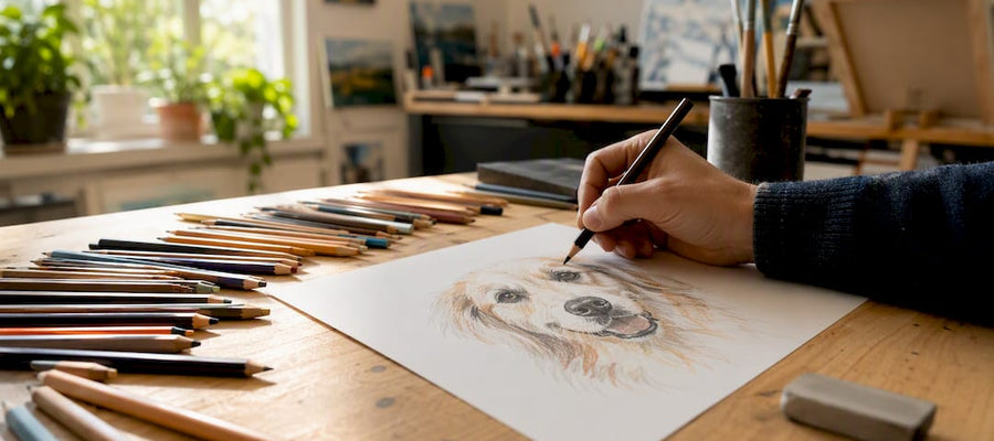 Künstler zeichnet eine Hunde-Karikatur von Hand