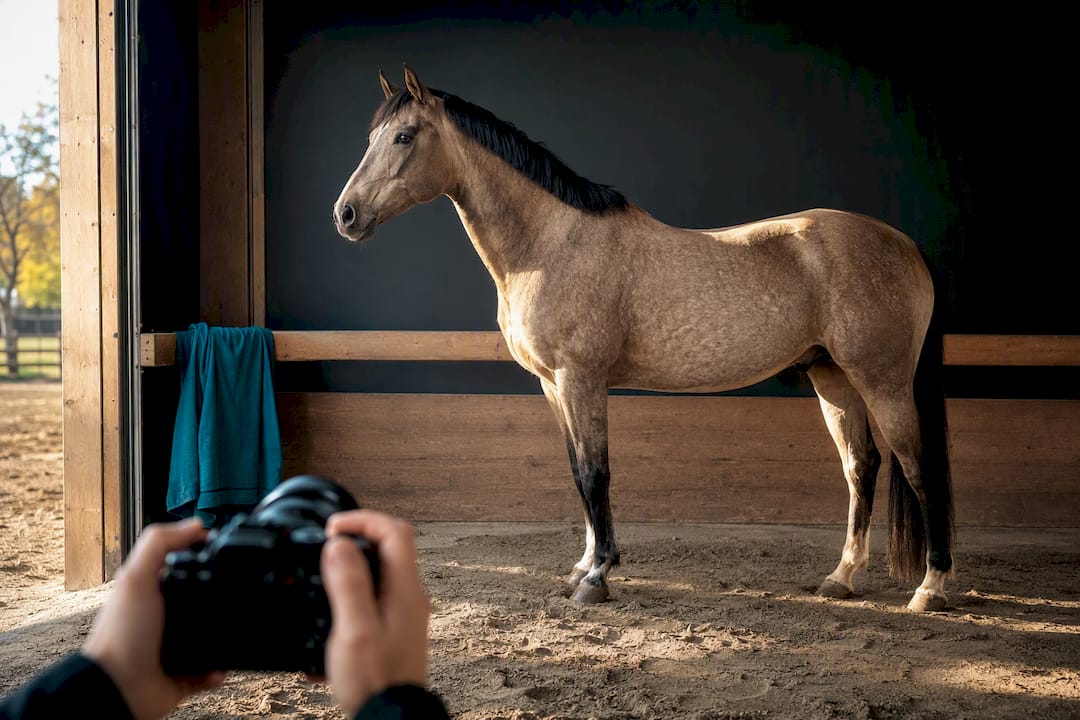Pferd wird für eine Karikatur fotografiert