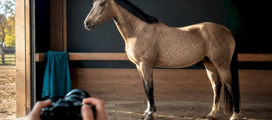 Pferd wird für eine Karikatur fotografiert