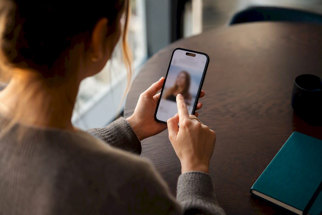 Jemand löscht ein unerwünschtes Foto vom Handy