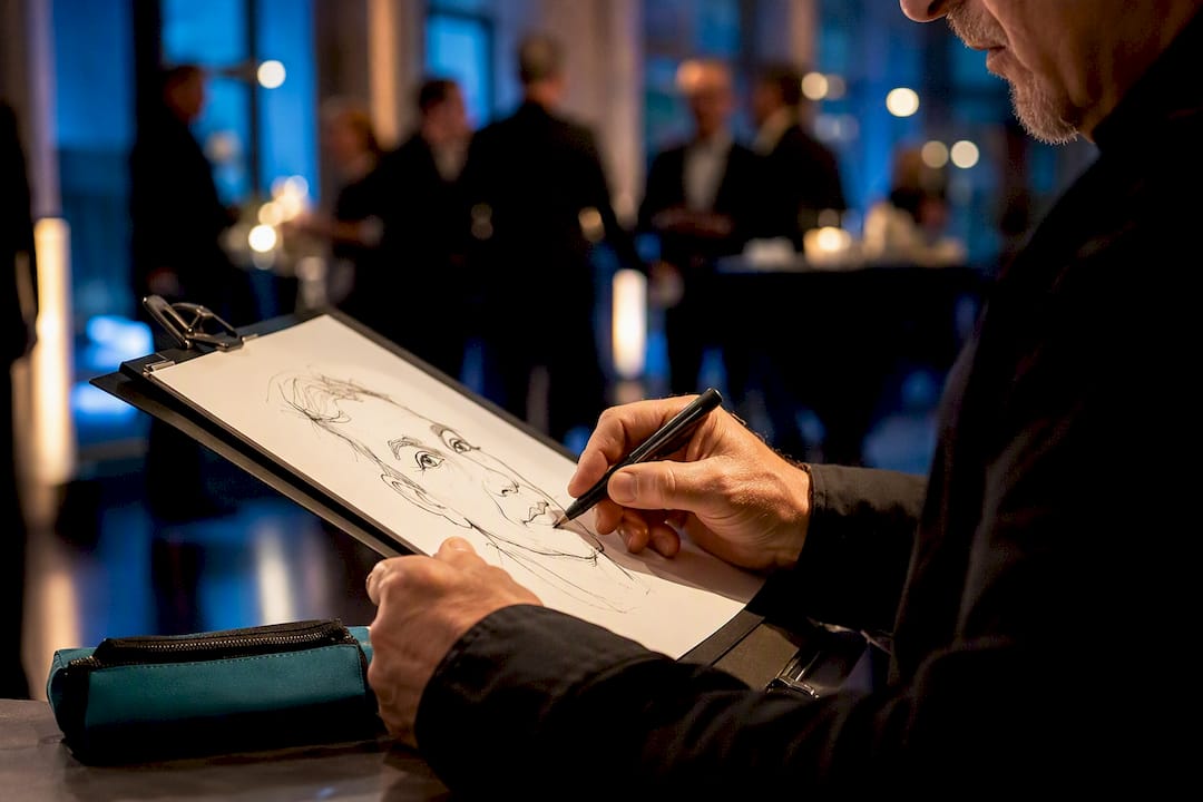 Live-Karikaturist zeichnet auf Firmenfeier